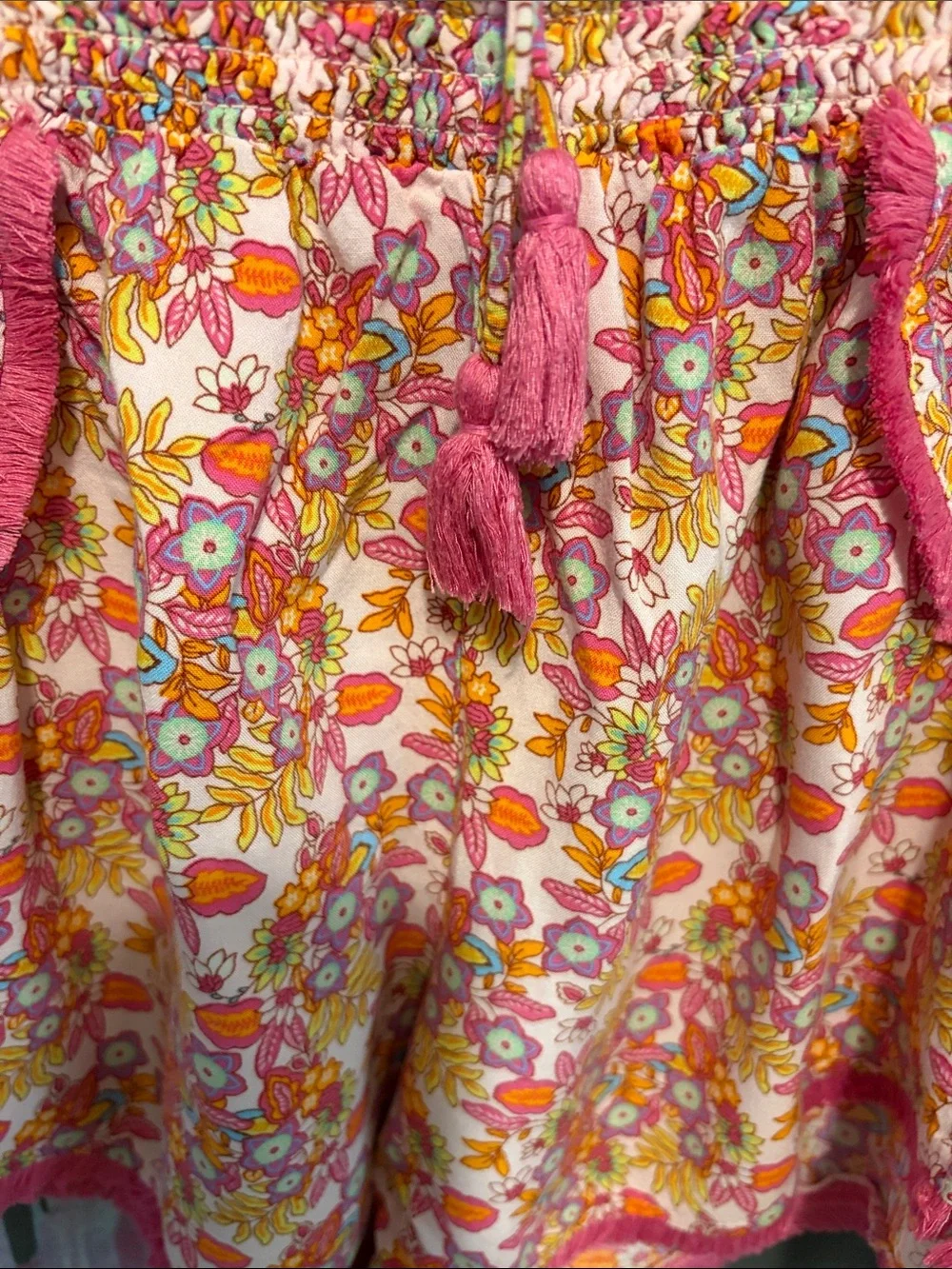 Lounge Shorts Pink Floral Fringe-Trim Lounge Shorts Boho Style Japna - Medium EU